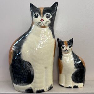 2 Piece N.H Gustin Co. Handmade Cat Kitten Sculptures Pottery Decor